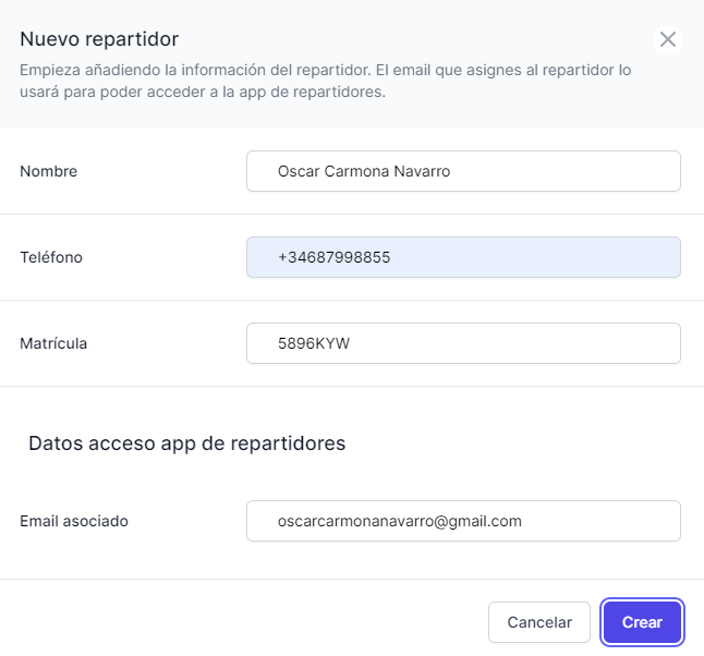 Panel Nuevo Repartidor